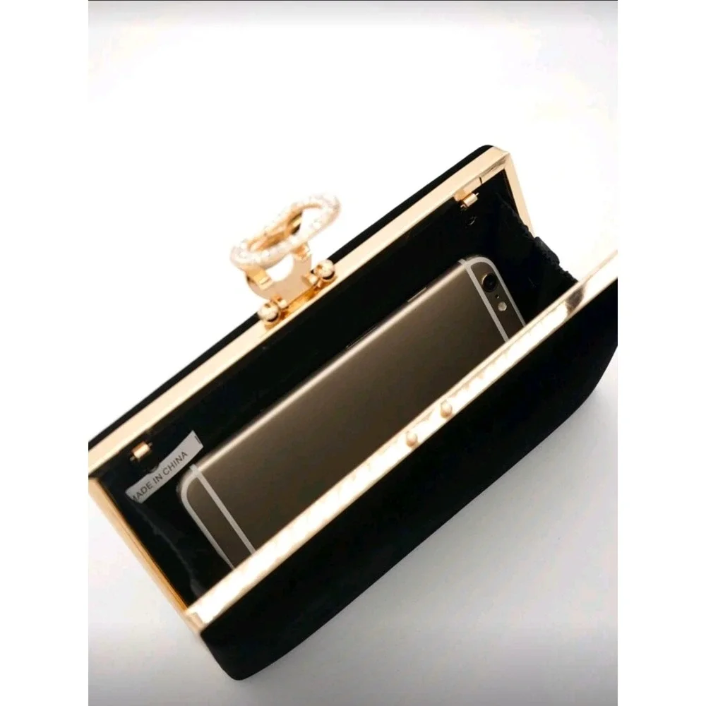 New black Velvet Box-Shaped Party Clutch, Formal Wedding Bag‎ Purse For Woman